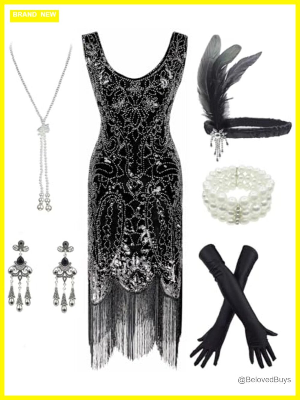 Women's Roaring 20s V-Neck Gatsby Flapper Dress with Accessories